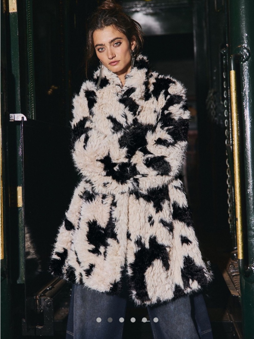 Free People Two-Tone Black & Cream Faux Fur Teddy Jacket - Picture 6 of 9